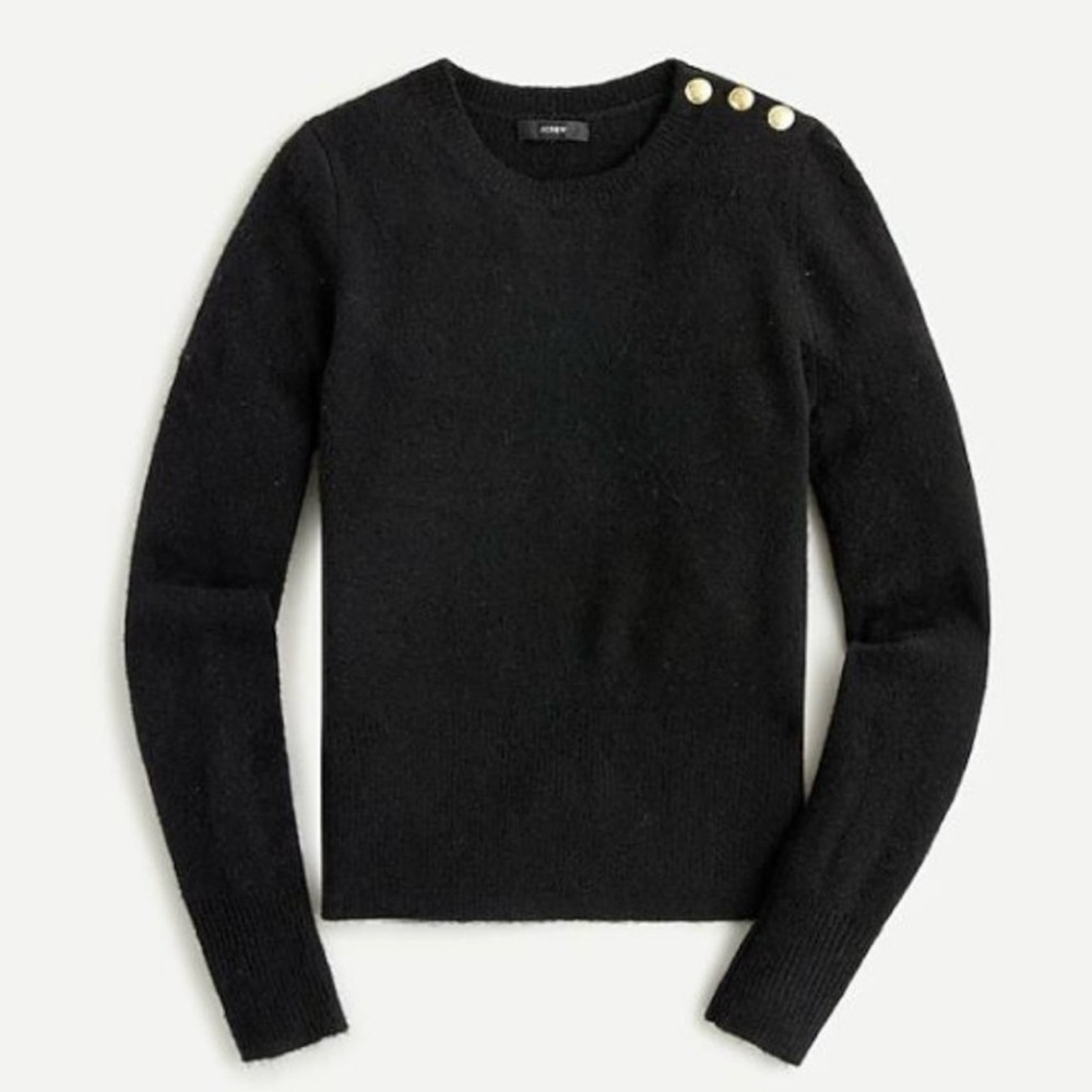 J. Crew Black Crew Neck Sweater with Gold Buttons